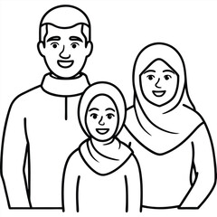Happy Muslim family portrait, outline style