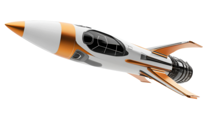 3D rocket in space on transparent background