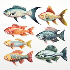 Naklejka premium Vibrant fish illustrations on white background for marine decoration and design projects