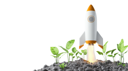 3D rocket in space on transparent background