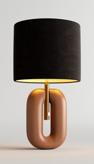Modern minimalist lamp design with wood and fabric elements on a neutral backdrop