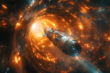 Space station located in the middle of a spiral galaxy, surrounded by stars and gas