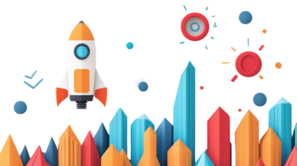 3D rocket in space on transparent background