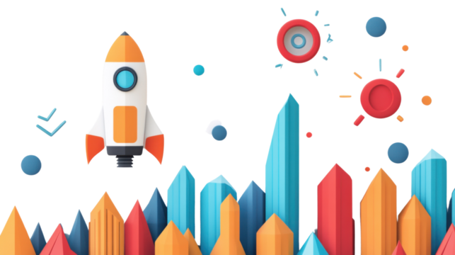 3D rocket in space on transparent background