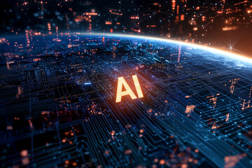 Fototapeta premium A digital representation of artificial intelligence interconnected with global networks and technology.