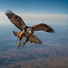 Obraz premium Majestic Hawk Soaring in the Sky Against a Stunning Mountain Backdrop, Capturing the Essence of Nature's Power and Beauty in Full Flight flying eagle in the sky