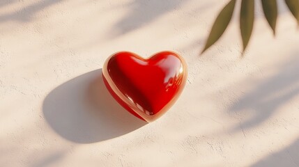 Fototapeta premium Simple Red Heart Casting a Shadow on Textured Surface, Concept of Love, Minimalism, Romance, and Simplicity