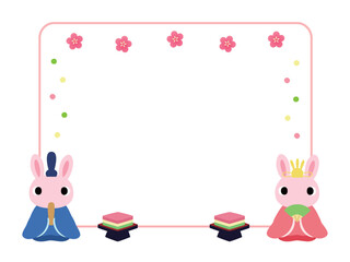 ひなまつりの四角フレーム　装飾付　ウサギのひな人形