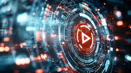 Abstract Glowing Play Button Digital Interface