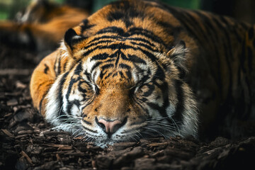 Portrait of a Sumatran tiger sleeping