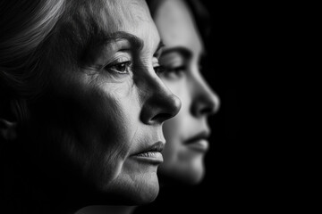 A Black and White Portrait of a Mother and Daughter, Conveying a Profound Sense of Time, Connection, and Family Legacy