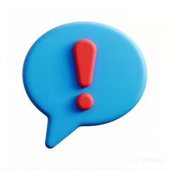 Cartoon blue exclamation mark chat bubble isolated on transparent background. . 300dpi, png file, 3d render clay style