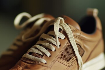 A pair of shoes with visible laces in a close-up shot