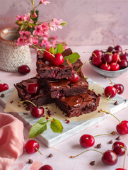 Fudgy Chocolate Cherry Brownies with Fresh Cherries and Gooey Center, Perfect for Dessert Lovers and Sweet Treat Enthusiasts
