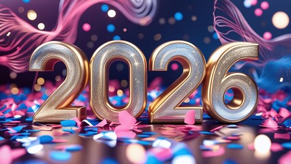 HAPPY NEW YEAR 2026 - Festive silvester New Year's Eve Sylvester Party concept background greeting card with text