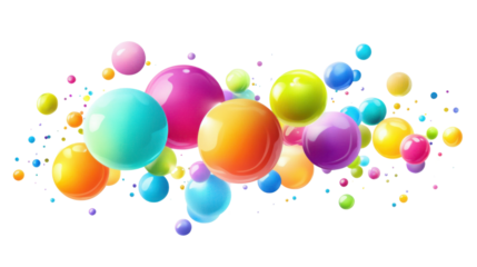 Abstract composition with colorful random flying spheres bubbles on transparent background
