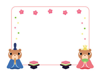 ひなまつりの四角フレーム　装飾付　クマのひな人形