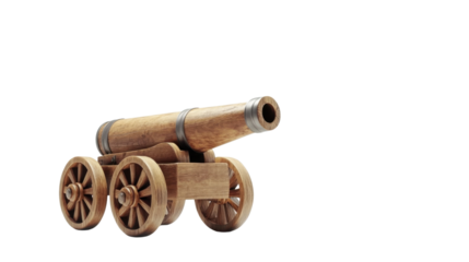 Ancient cannon on wheels on transparent background 