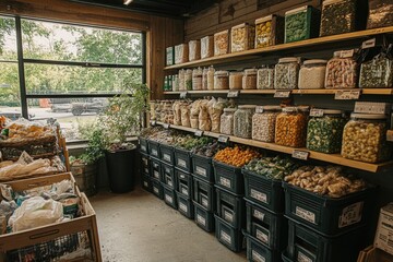 Fresh produce on shelves, various types of vegetables and fruits
