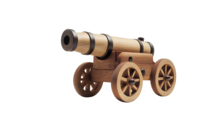 Ancient cannon on wheels on transparent background 