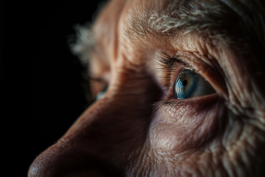 Close-up Portrait of an Elderly Woman's Eye: A Study in Wrinkles, Texture, and the Passage of Time