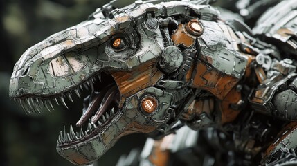 A detailed view of a dinosaur model with intricate textures and features