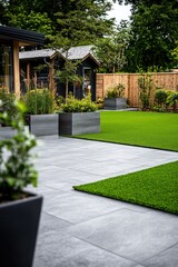 A photo of a house with a well-manicured lawn and a garden, suitable for real estate or home decor