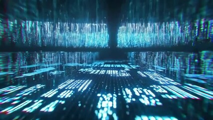 Digital information flowing through cyberspace with glitch effect - Powered by Adobe