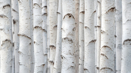 Fototapeta premium Close-up view of a grove of birch trees, showcasing their distinctive white bark and textured patterns.