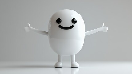 Obraz premium Friendly Cartoon Character Standing Cheerfully With Outstretched Arms Against a Simple Background in a Brightly Lit Space