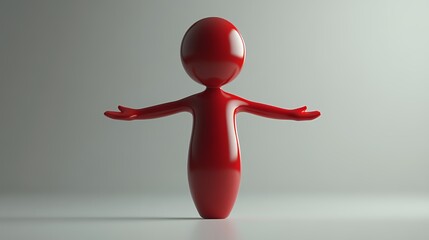 Red Figure With Outstretched Arms Stands Against a Light Backdrop, Showcasing a Minimalist Design That Emphasizes Gesture and Shape in a Creative Display