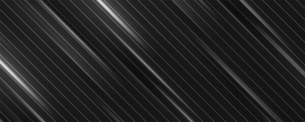 Obraz premium Grey abstract curved wavy lines on black background. Black background with line curve design. Blurred black silk fabric. Iridescent and shining like a star in the night sky, It has a taffeta-like body
