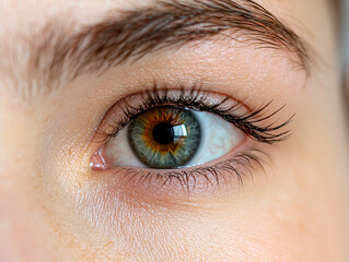 Obraz premium Close Up Of A Hazel Eye With Long Eyelashes, Soft Lighting, And Fair Skin
