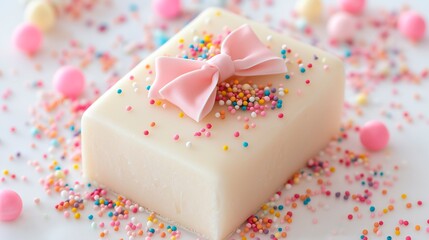 gift box with confetti on pink paper