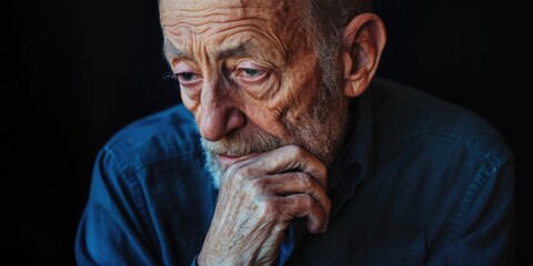 A thoughtful and contemplative elderly man is depicted in a serene and introspective pose