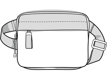 toiletry bum bag flat sketch vector illustration technical cad drawing template	
