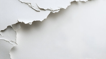 Abstract texture of torn white paper.  A minimalist background with a rough, uneven edge.