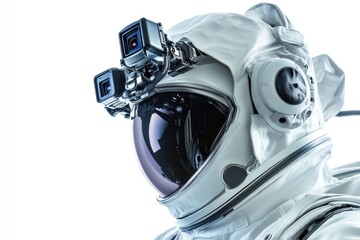 Astronaut takes photos with helmet-mounted camera