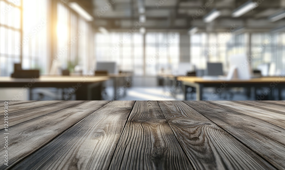 Fototapete a wooden office table with a blurred background, creating space for product display or montage. perf