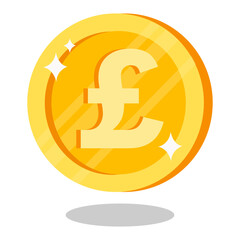 Obraz premium Gold coin with pound symbol floating and shining in a white background