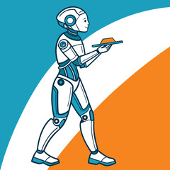 Minimalist illustration of a futuristic robot assistant, sleek style Illustrator Artwork