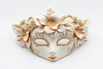 Naklejka premium A detailed view of a mask adorned with flowers, perfect for use in still life or beauty photography