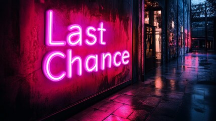 Neon Pink Sign on a Wet City Street at Night