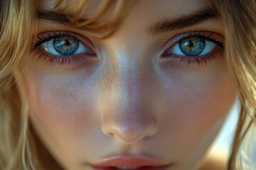 Fototapeta premium Close-up portrait of a woman with striking blue eyes