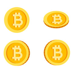 Various designs of Bitcoin coins in a colorful display ideal for digital currency themes