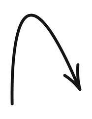 Curved downward arrow doodle drawing