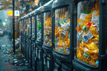 Obraz premium Row of vending machines on a city street, urban setting