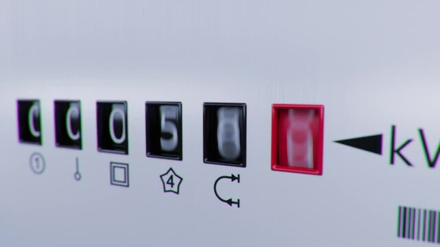 Close-up view of electrometer measuring electricity consumption. Animation with kWh counter. Electric meter display changing numbers. Concept of rising costs of electric power. Home power supply.