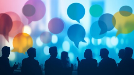 Obraz premium Silhouette of People in Discussion, A Business Meeting