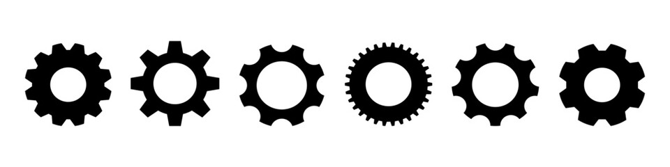 A set of gears. 
Silhouette of black gear icons.Vector illustration.